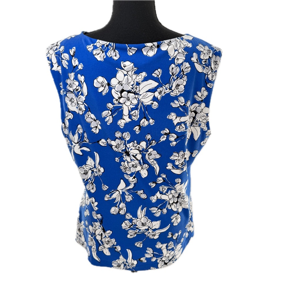Ivanka Trump Floral Blue/White Sleeveless Career Blouse Keyhole Neck Size Large - Picture 5 of 16